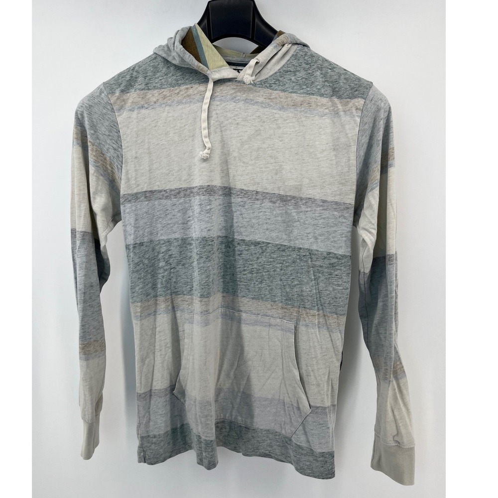 Vissla Hooded Long Sleeve T-Shirt Mens Medium Gray Striped Kangaroo Pocket